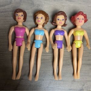 Set of Four, Vintage Polly Pocket Dolls, Early 2000, All W/ Molded Brown Hair